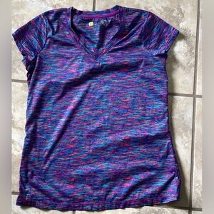 Xersion Heather Purple Blue Pink V Neck Workout Top T-shirt Short Sleeves